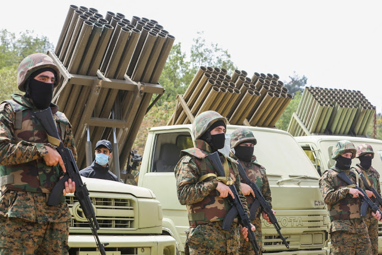 Hezbollah members take part in a military exercise during a media tour organised for the occasion of Resistance and Liberation Day, in Aaramta, Lebanon, May 21 2023. Picture: REUTERS/AZIZ TAHER.