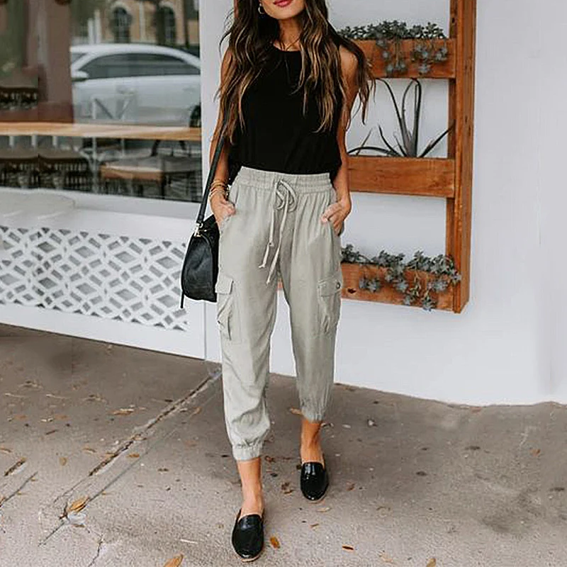 Pantaloni larghi tinta unita con tasche e coulisse da donna Comodi e versatili per un look casual perfetto per ogni occasione Abbina e crea stile