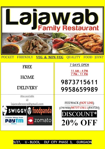 Lajawab Family Restaurant menu 