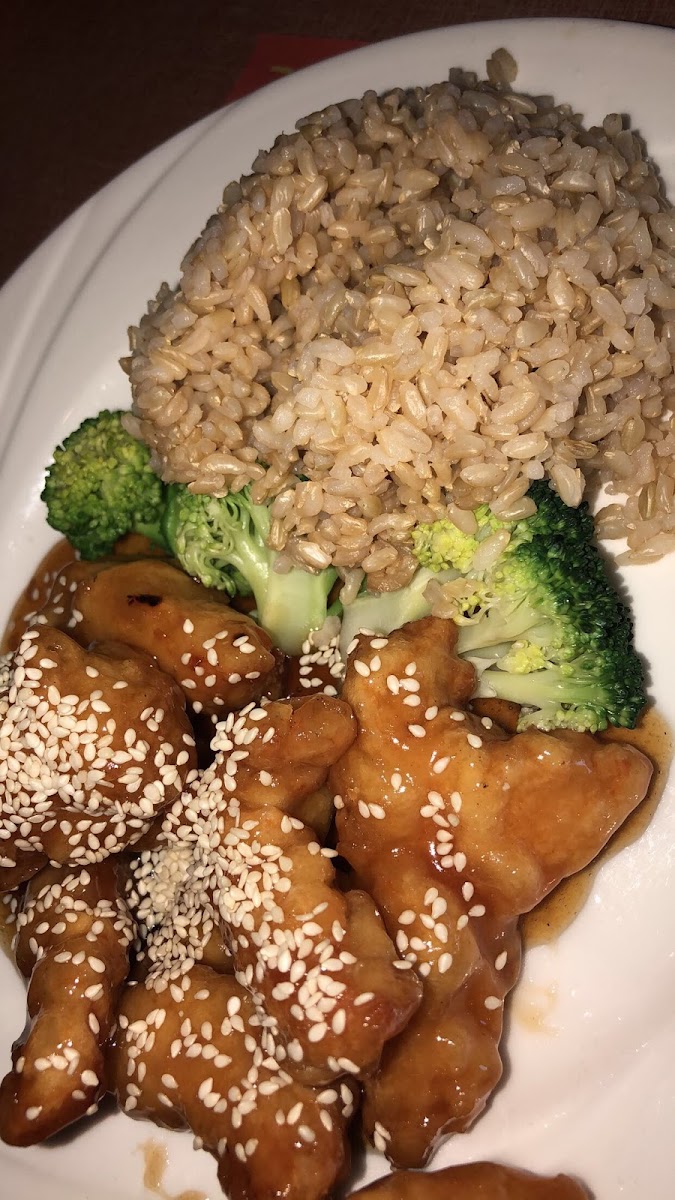 Sesame chicken with brown rice! Delicious