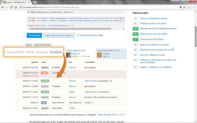 Linha do Tempo no Stack Overflow