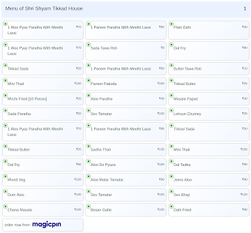 Shri Shyam Tikkad House menu 