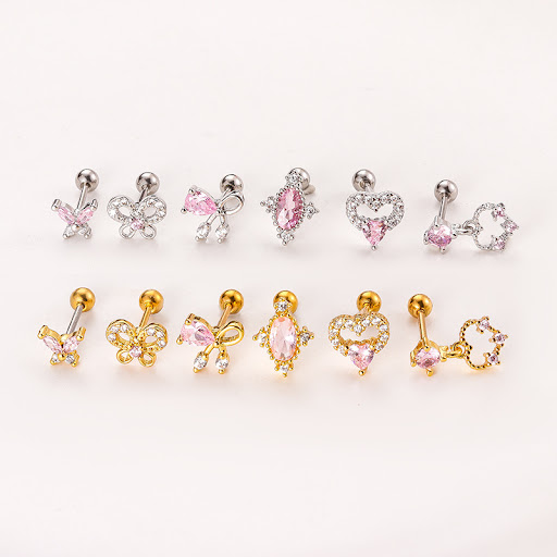 Title 5, Stainless Steel Thin Rod Double Head Screw Earr...