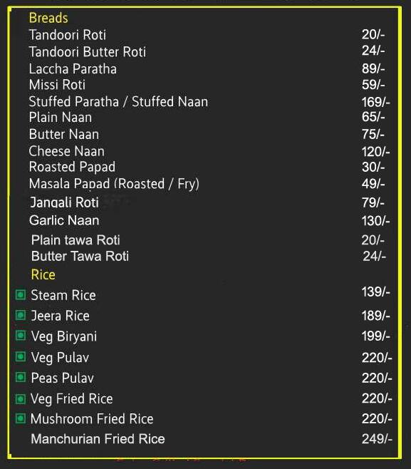 Shiv Sagar Restaurant menu 