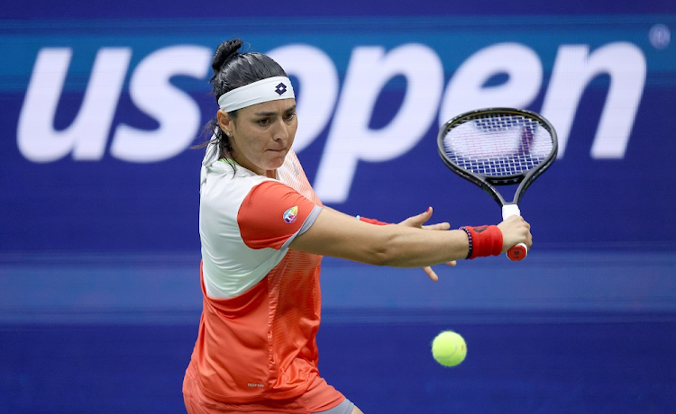 Ons Jabeur of Tunisia returns a shot against Ajla Tomlijanovic of Australia in their quarterfinal of the 2022 US Open at Billie Jean King National Tennis Centre on September 6 2022.