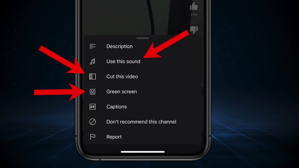 Extra features on mobile e.g. 'green screen' and 'use this sound'