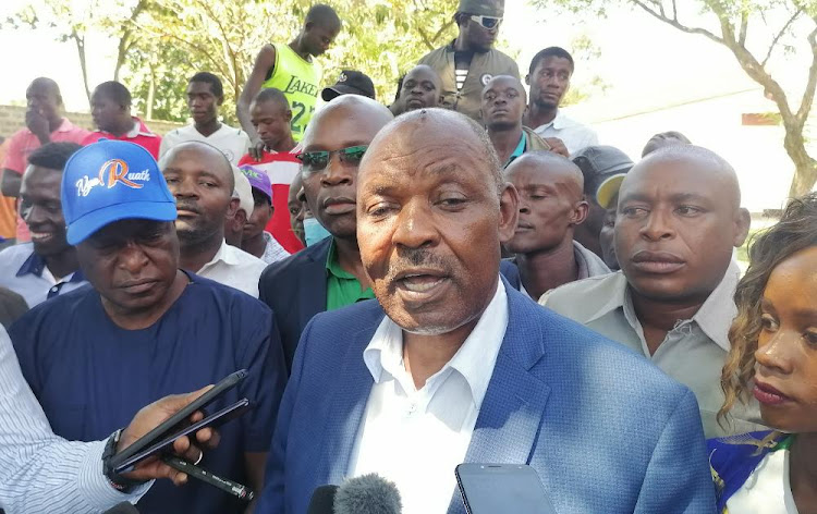 Former Kisumu Governor Jack Ranguma addressing the media in Kisumu shortly after he was cleared by IEBC to contest in the Kisumu governor race, June 6, 2022.