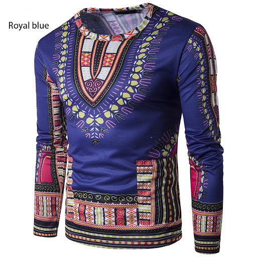 Title 7, Ethnic print long-sleeved round neck T-shirt