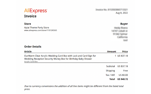 AliVoice - Get AliExpress Invoice & Receipt