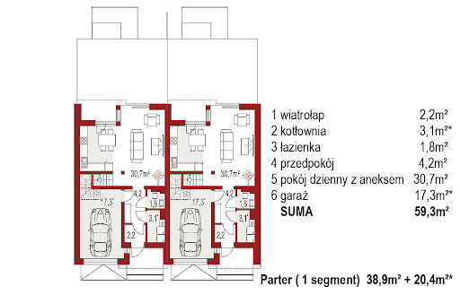 Andrea A dwurodzinny (jednorodzinny dwulokalowy) - Rzut parteru