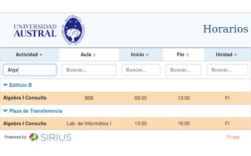 Horarios Universidad Austral