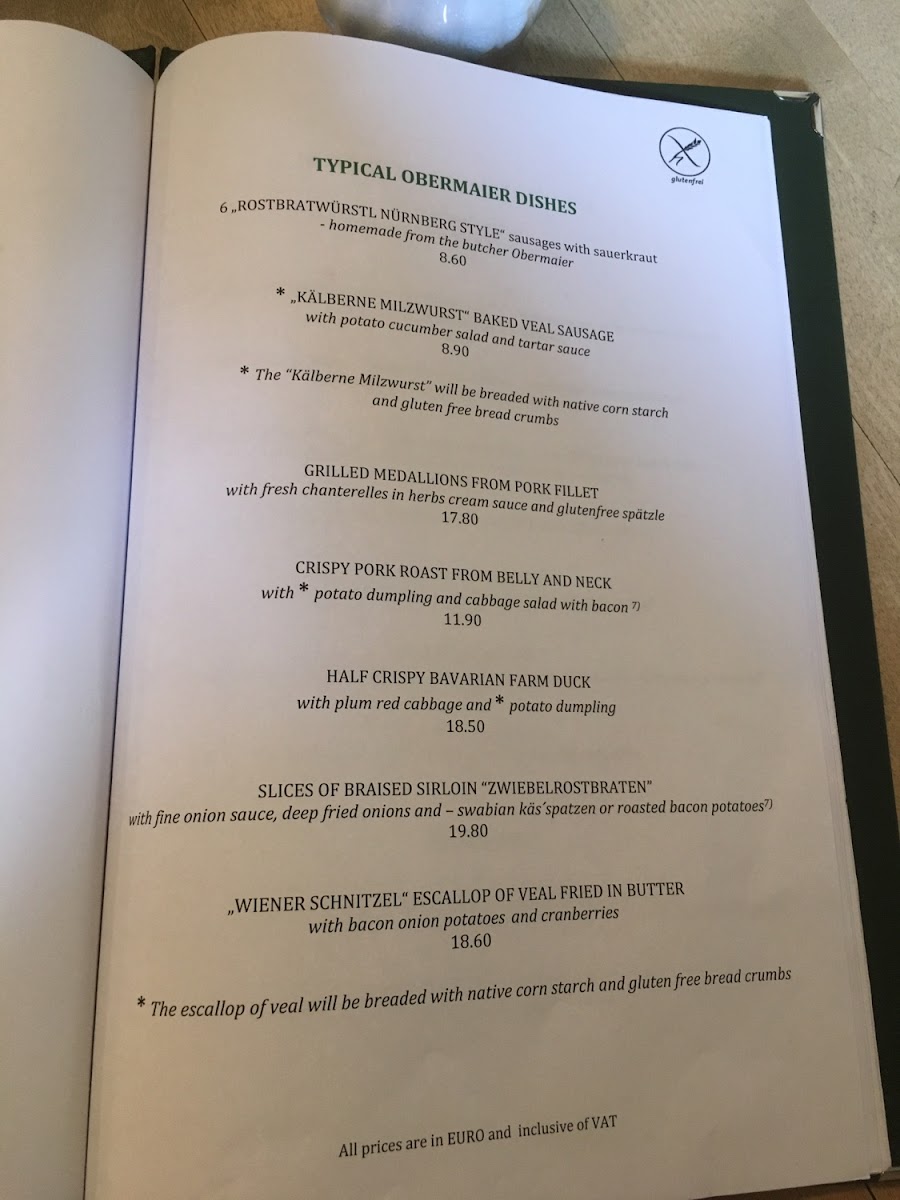 One of the pages from the English GF menu - m