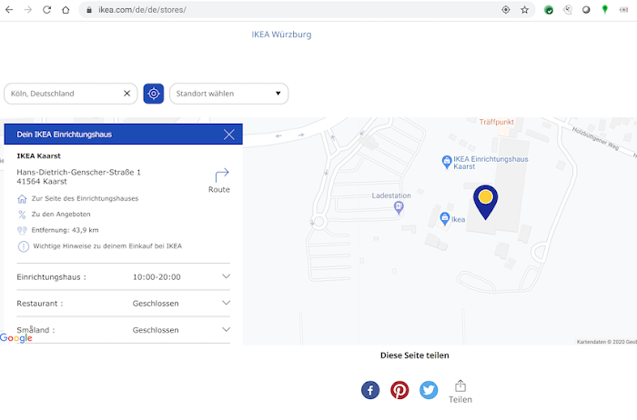 IKEA Germany store details on Google Map