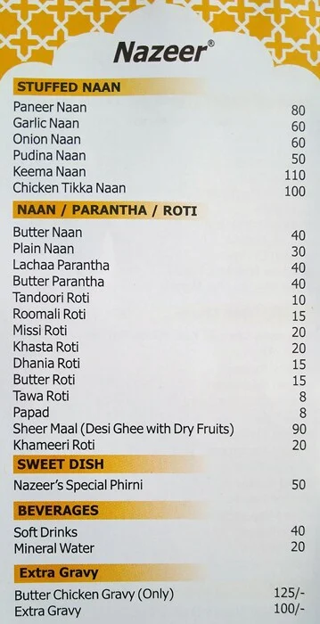 Nazeer Delicacies menu 