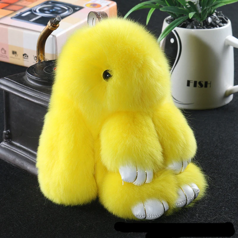 15cm Schattige Pluff Konijn Sleutelhanger Rex Echt Konijnenbont Sleutelhangers Vrouwen Tas Speelgoed Pop Pluizig Pom Pom Leuke Pompom Sleutel