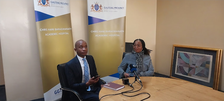 Gauteng head of the SA Human Rights Commission Buang Jones and CEO of Chris Hani Baragwanath Academec Hospital Dr Nkele Lesia.