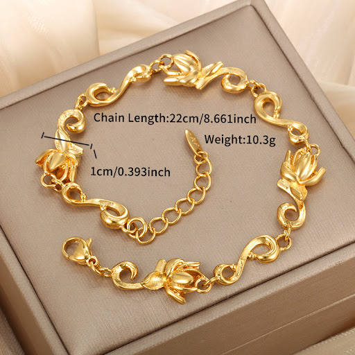 Title 2, Alloy Plated Golden Lotus Bracelet for Girls, H...
