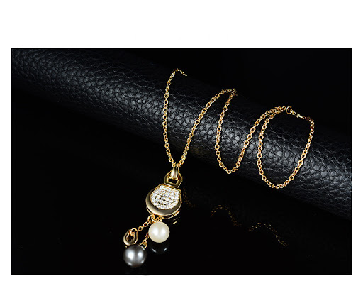 Title 2, Alloy Necklace Set 18K Gold with Pearl Earrings...