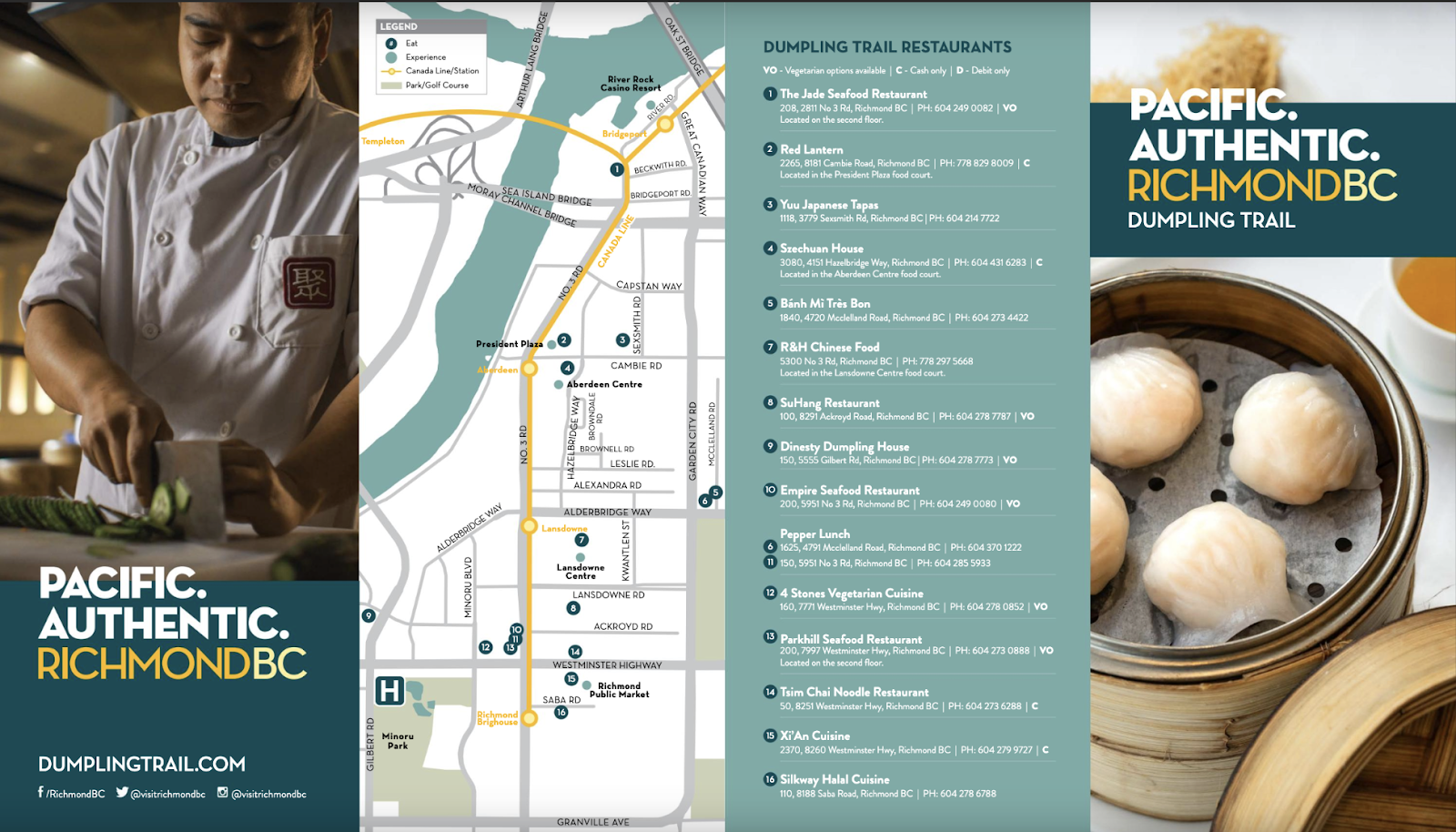 Brochure from Richmond BC Tourism website for the Dumpling Trail to celebrate Lunar New Year in Vancouver