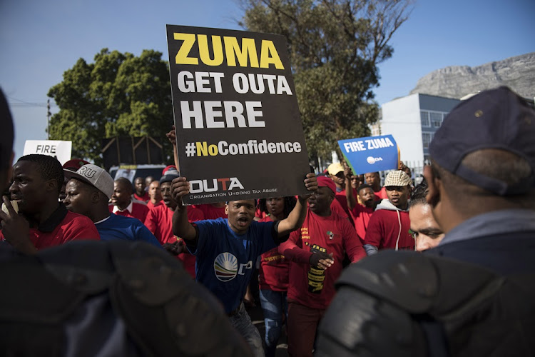 DA, EFF & other opposition party supporters march to Parliament on 8 August 2017. President Jacob Zuma faced a motion of no confidence vote for the eighth time during his right years as president.