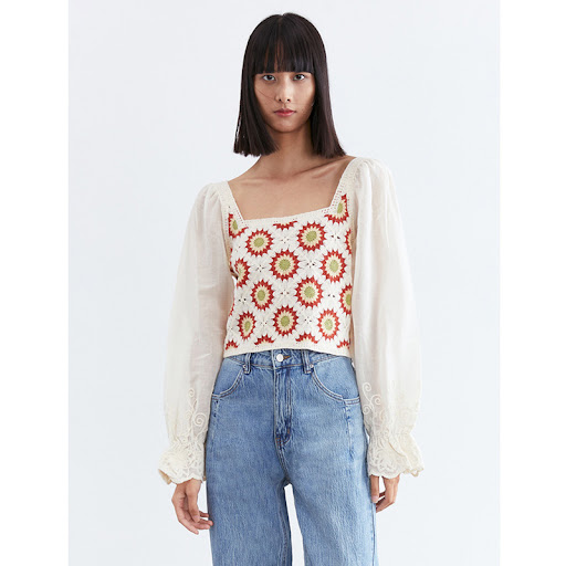 Title 2, Jacquard Thin Square Neck Woolen T-shirt