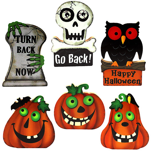 Title 6, Handmade Wooden Halloween Pumpkin Ghost Skeleto...
