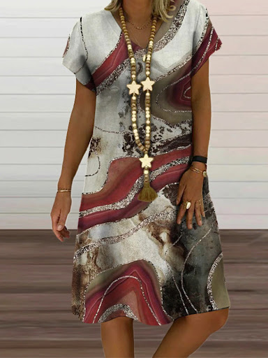 Title 2, Damen V-Ausschnitt Kurzarm Vintage-Print Loose ...