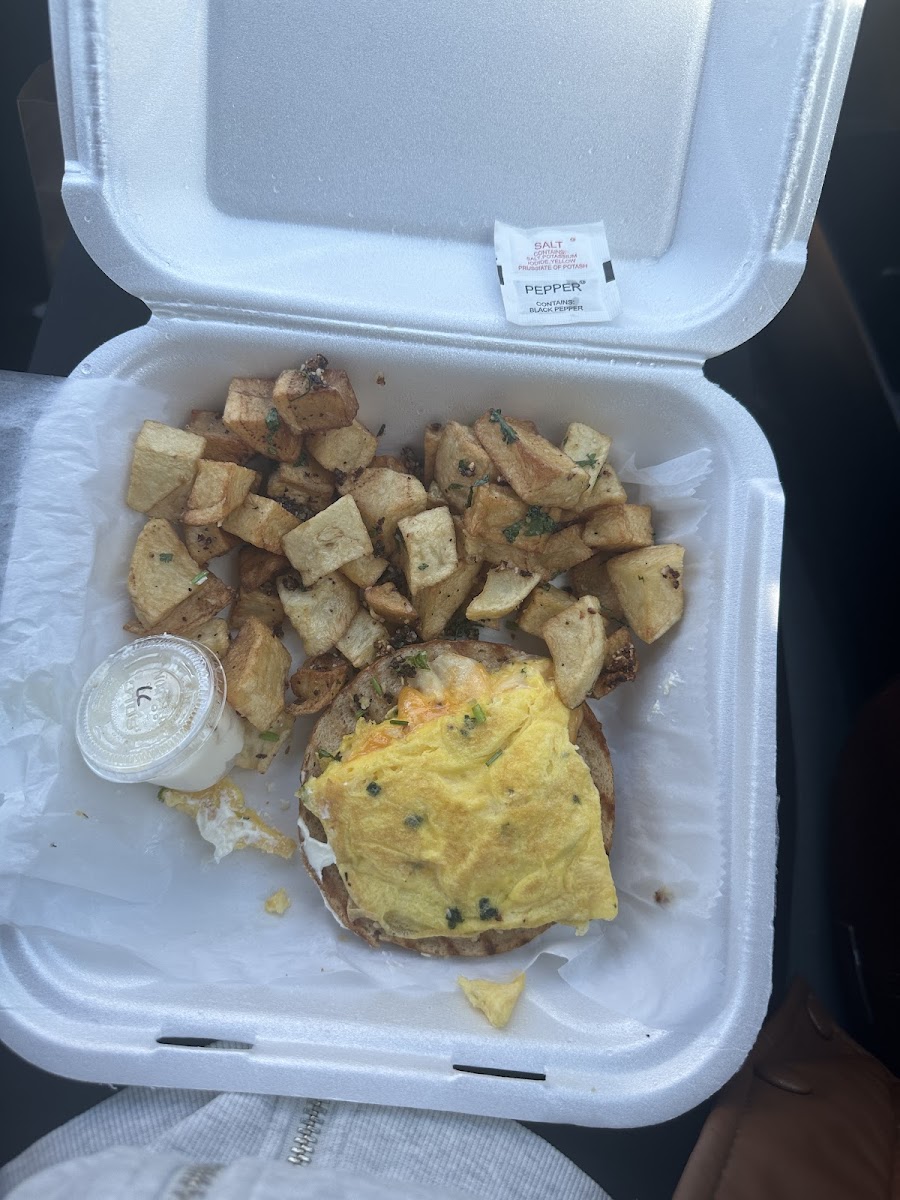 Open faced egg sandwhich on a bagel (ate the other half before I remembered to take a picture)