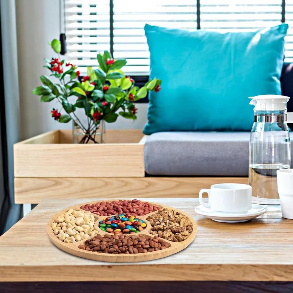 Bamboe notenschaal met vakken Ideaal voor het opbergen van noten, snacks en andere lekkernijen, houdt alles overzichtelijk en vers.