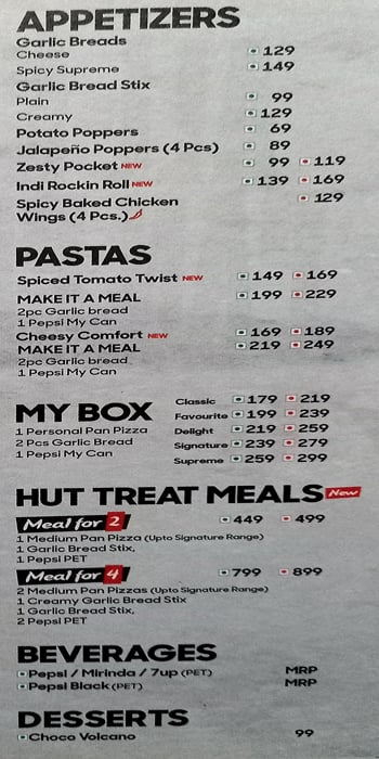 Pizza Hut menu 