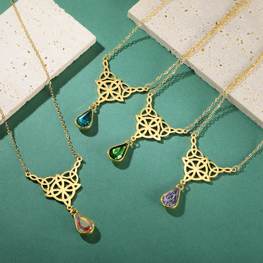 Title 10, Double Knot Four Petal Leaf Titanium Steel Crys...