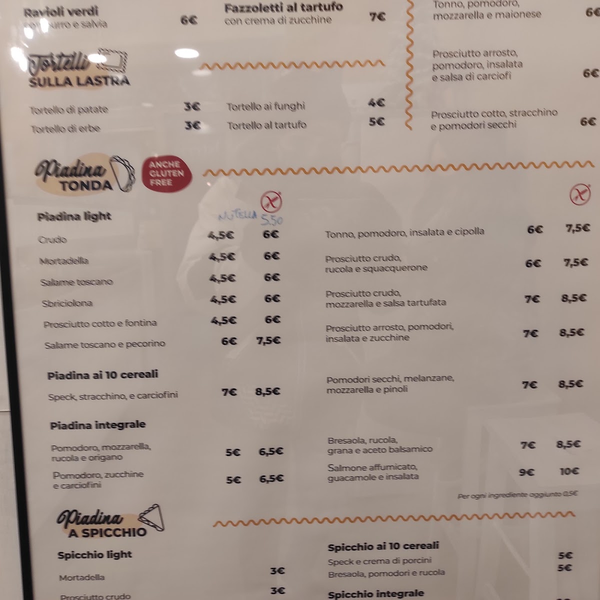 La Spadelleria gluten-free menu