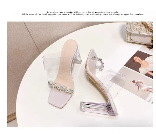 Title 6, Clear Rhinestone All-in-one Sandals with High H...