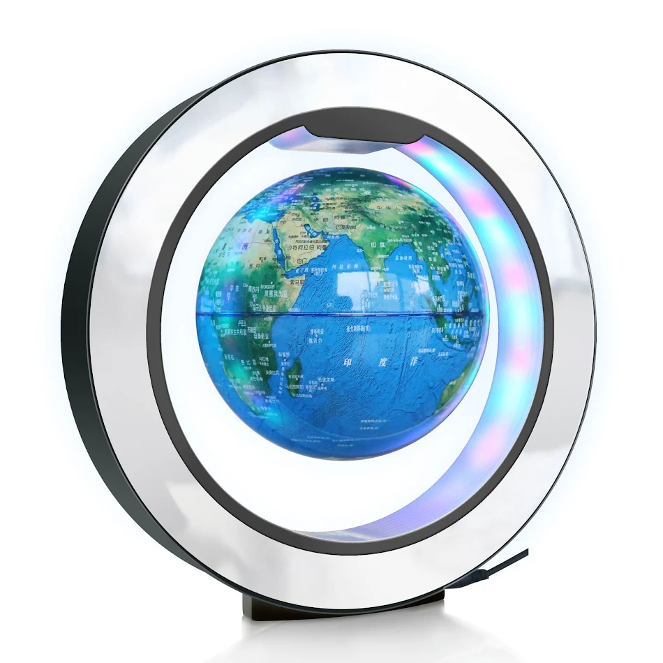 Globe en forme de O à lévitation magnétique, décoration élégante. Flotte et tourne, parfait pour la maison ou le bureau. Cadeau original et moderne.
