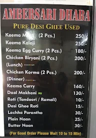 Ambersari Dhaba menu 1