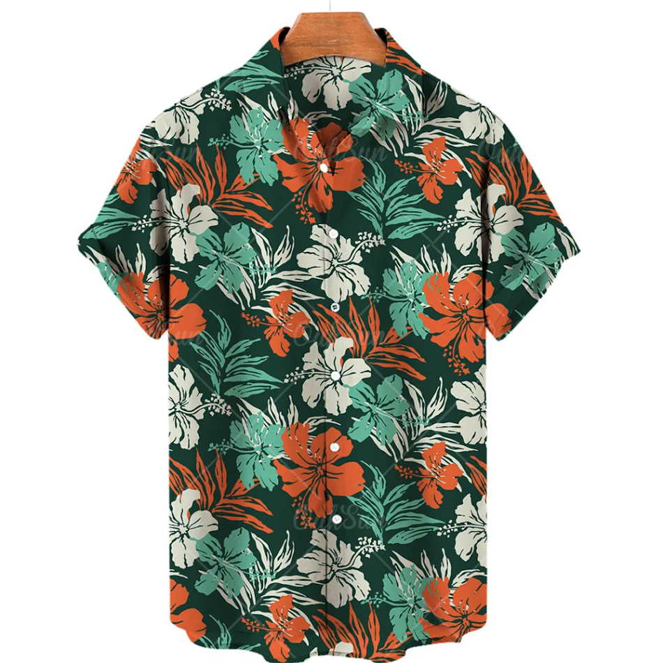 Camisa masculina de verão com estampa 3D de plantas Conforto e estilo tropical Camisa de manga curta respirável para homens Perfeita para o calor e um visual moderno