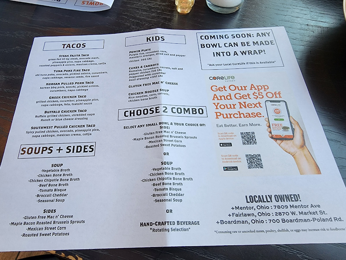 CoreLife Eatery gluten-free menu