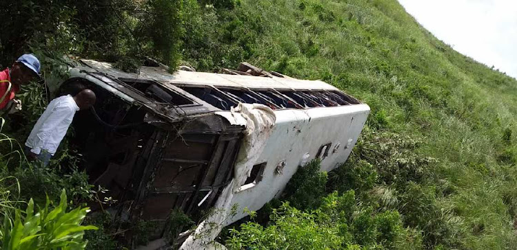 Dozens of people died and many others were injured when a bus rolled more than 200m down an embankment between Mazeppa Bay and Cebe on Monday morning.