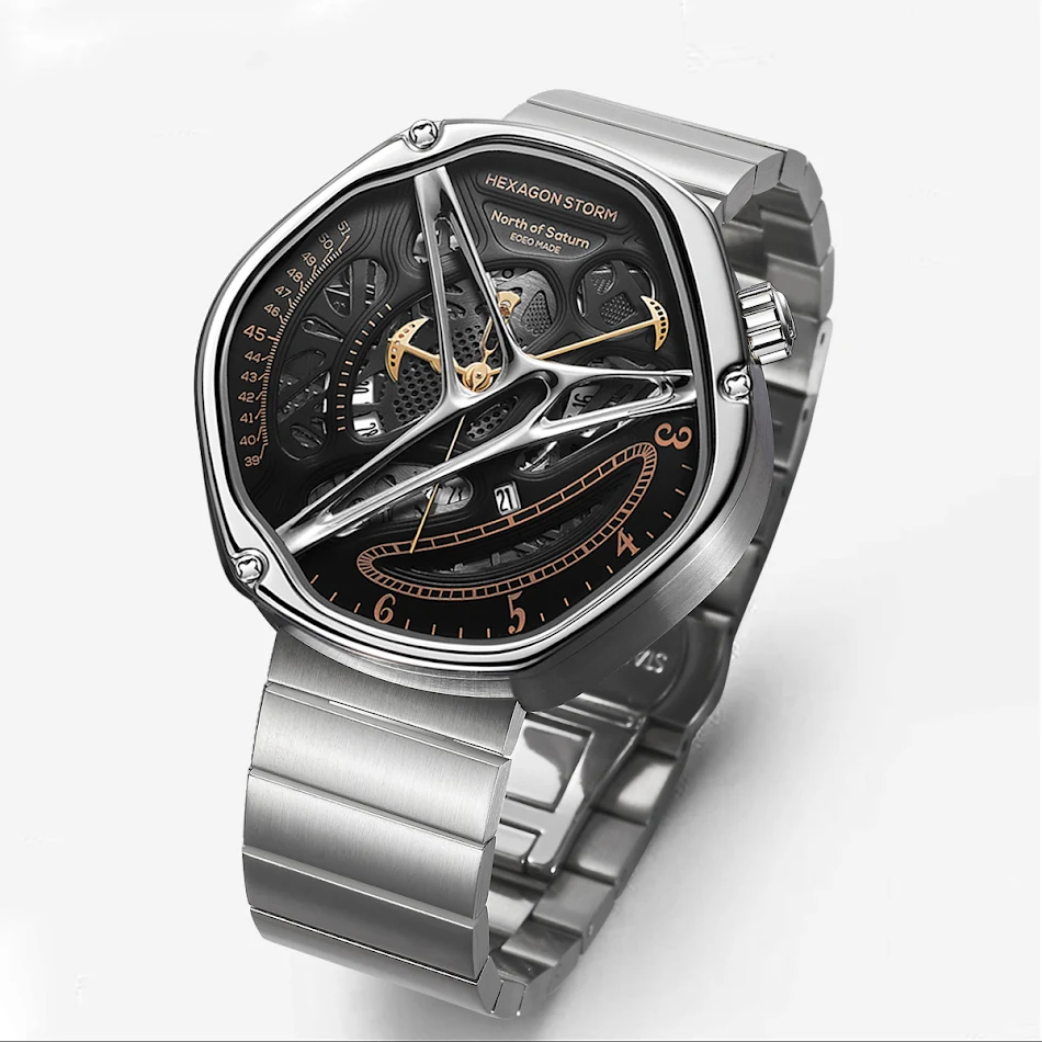 Montre haut de gamme pour homme avec motif extraterrestre évidé. Une montre de luxe pour l'homme moderne recherchant style et sophistication.