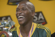 World champion Luvo Manyonga on arrival from during the arrival of Luvo Manyonga, IAAF World Championship Long Jump Gold Medal winner at OR Tambo International Airport on August 26, 2017 in Johannesburg, South Africa. 