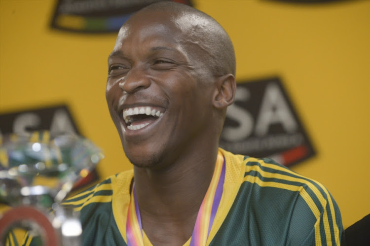 World champion Luvo Manyonga on arrival from during the arrival of Luvo Manyonga, IAAF World Championship Long Jump Gold Medal winner at OR Tambo International Airport on August 26, 2017 in Johannesburg, South Africa.