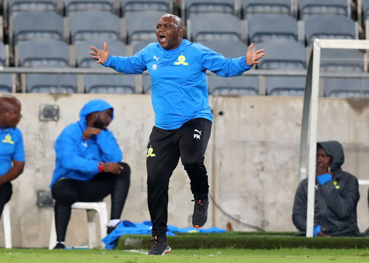 Mamelodi Sundowns head coach Pitso Mosimane cuts a frustrated figure on the touchline.