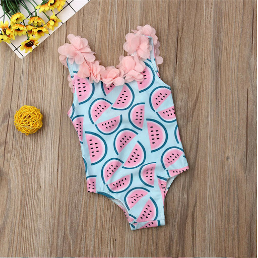 Title 2, Baby Girl Watermelon Swimsuit with 3D Flower Bi...