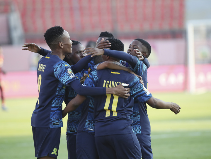 Mamelodi Sundowns' women's team celebrate their Caf Women's Champions League Group B win against Kenya's Vihiga Queens at Al-Salam Stadium in Cairo on Saturday.