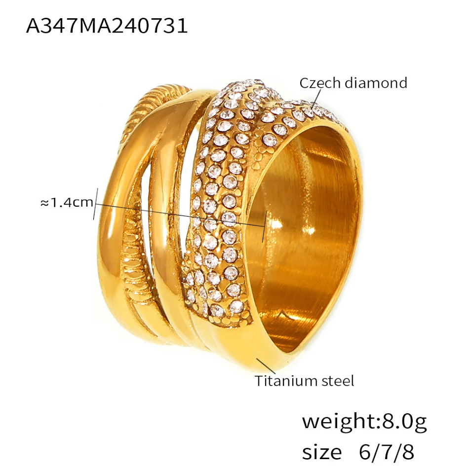 Anillo de diamantes de lujo ligero con diseño cruzado tejido y múltiples filas de diamantes, moderno y a la moda para destacar.