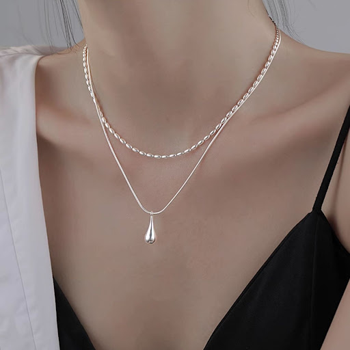 Title 4, Womens Minimalist Water Drop Pendant Double-la...