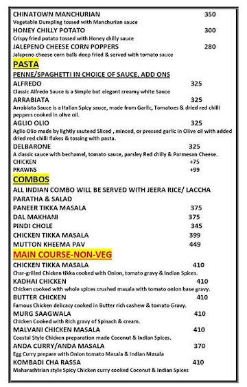 V Foods Cafe menu 