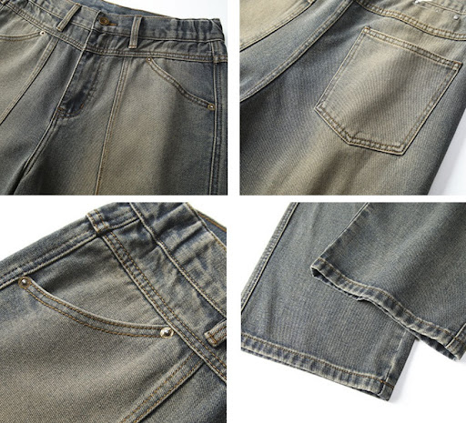 Title 7, Retro Washed Distressed Stitching Jeans For Men...