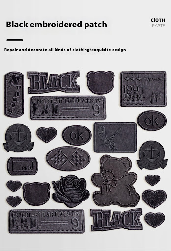 Title 5, Black embroidery pattern cloth sticker patch fo...