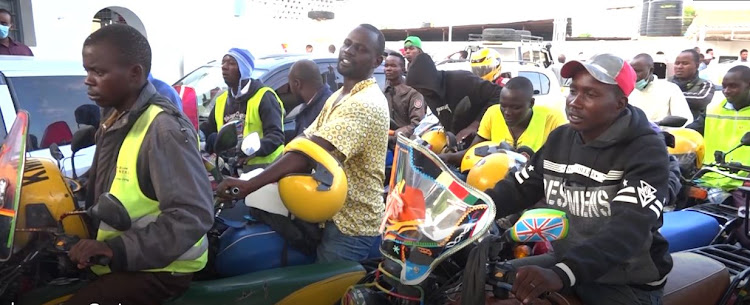 Boda boda riders and motorists queue for fuel at a petrol station in Garissa on Sunday, April 3.